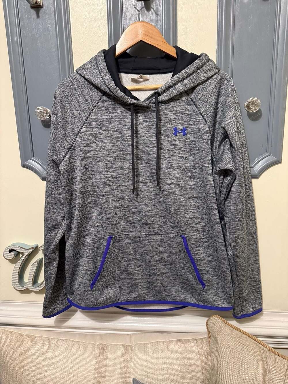 Under Armour ColdGear Hoodie Size LG/G Gray Purple Fleece Pullover
